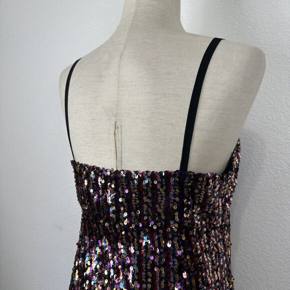 Zara Dress Women Size Medium Rainbow Sequin Mini Tank Party Glitter Disco - Picture 11 of 16